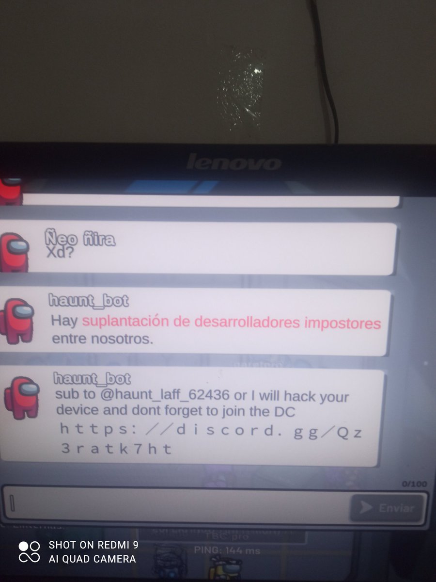 frost54xd's tweet photo. @AmongUsGame In hide and seek there's a hacker called Hauntbot that automatically kick all Players and leaves the Screen on black, I hope you ban this hackers
(It appears only on Latin America servers and he appear mostly in hide and seek, he joined 3 times per lobby) https://t.co/Lk6ftT6Inx