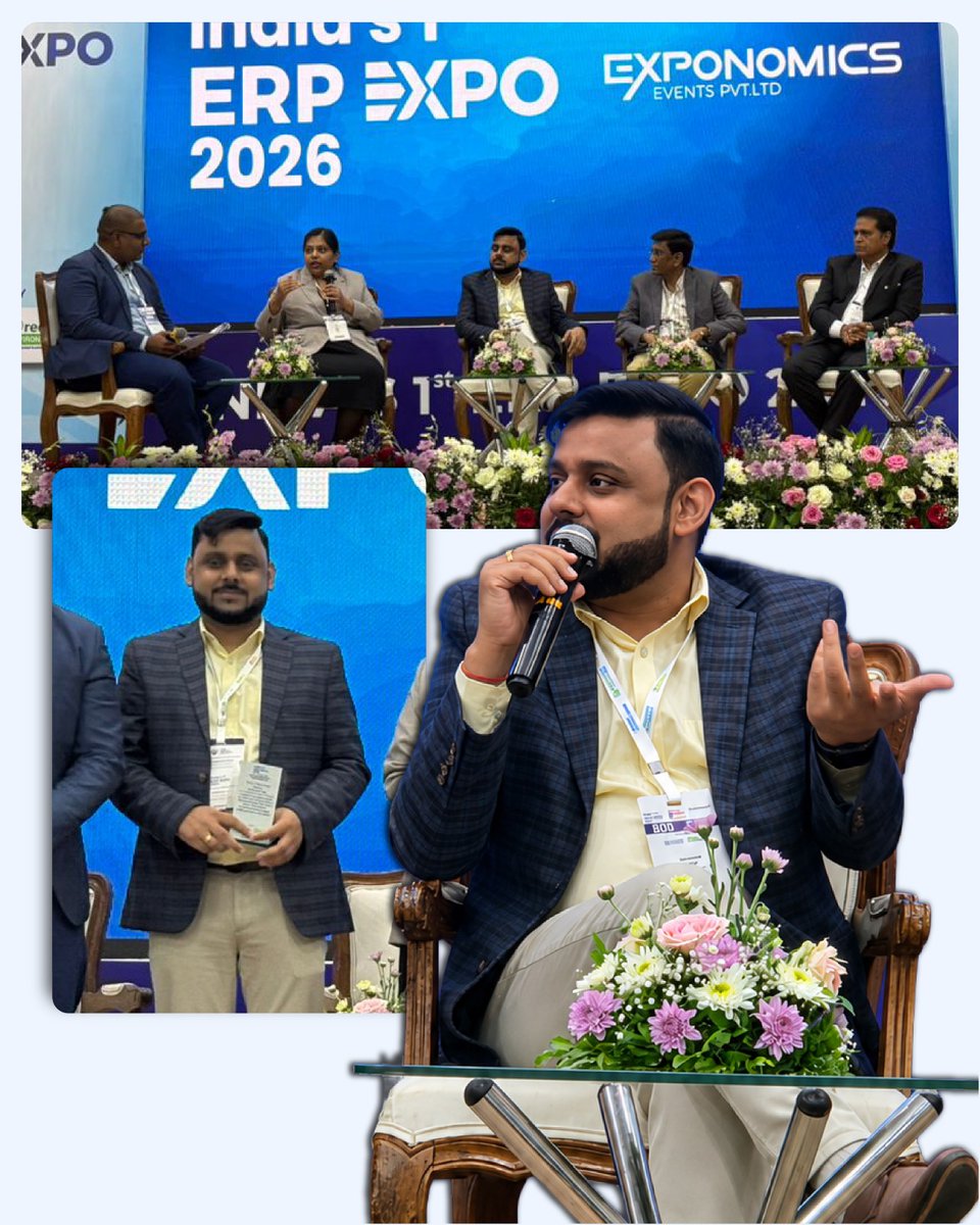 spinetechit's tweet photo. Glimpses from an insightful panel discussion at ERP Expo 2026, where Dharmendra Singh (VP, Spine Technologies) joined industry leaders to discuss “ERP Beyond Technology: People, Change &amp; Adoption.”

#ERPExpo2026 #SpineHRSuite #ERP #DigitalTransformation https://t.co/CmLyTkDanG