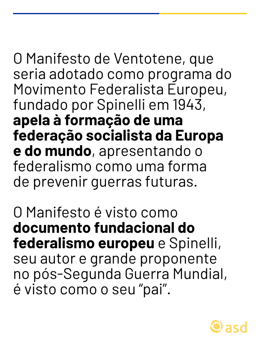 ASDprojeto's tweet photo. O Manifesto de Ventotene apela à formação de uma federação socialista da Europa e do mundo, como uma forma de prevenir guerras futuras, e à ruptura com o passado para formar um novo sistema político através de uma reestruturação da política e de uma ampla reforma social. + https://t.co/OmnbLnni7N