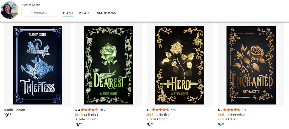 AletheaKontis's tweet photo. Having  the top 4 books on my Amazon Author Page be MY BOOKS seems like such a  small thing, but it feels so huge. THANK YOU, MY BEAUTIFUL FRIENDS 📷📷

https://t.co/E0V9Z1HqRg https://t.co/ukWoLDGllO