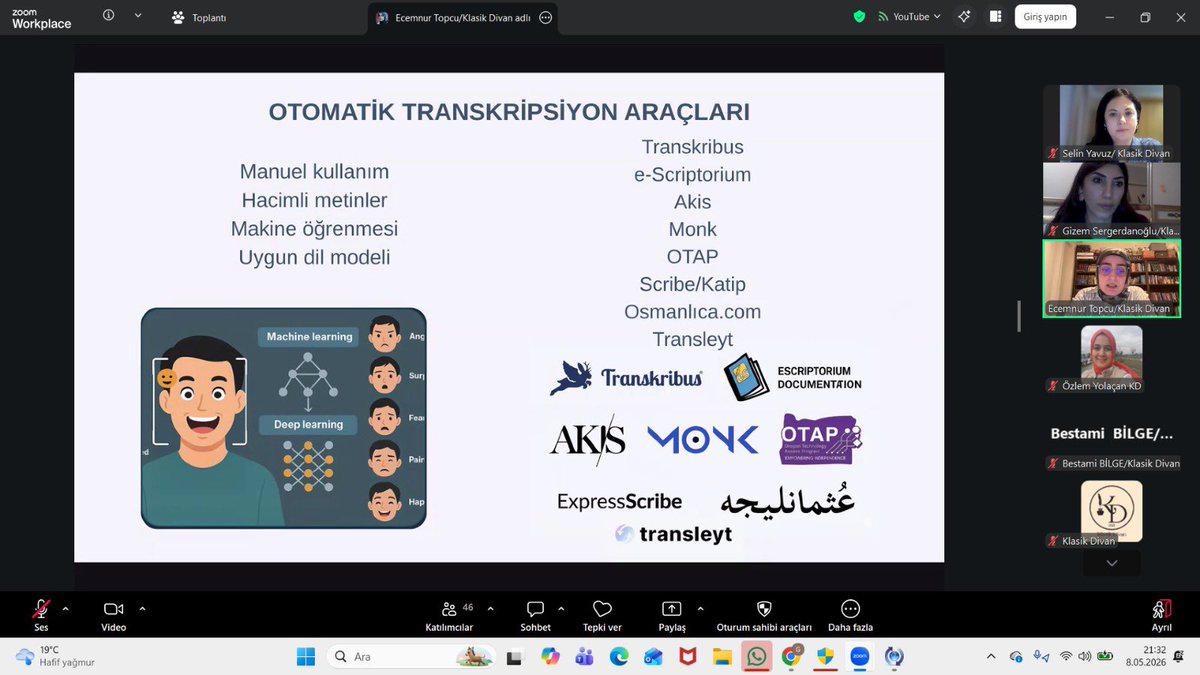 KlasikDivan's tweet photo. Dijital Beşerî Bilimler Atölyesi derslerimiz tüm verimiyle devam ediyor. 📚💻

Bu haftaki dersimizde ekip arkadaşlarımız Selin Yavuz ve Ecemnur Topçu’nun “Otomatik Transkripsiyon Yöntemleri” başlıklı sunumunu gerçekleştirdik.
 Ekip arkadaşlarımıza ve katılan herkese teşekkürler. https://t.co/FPvKCKLRE9