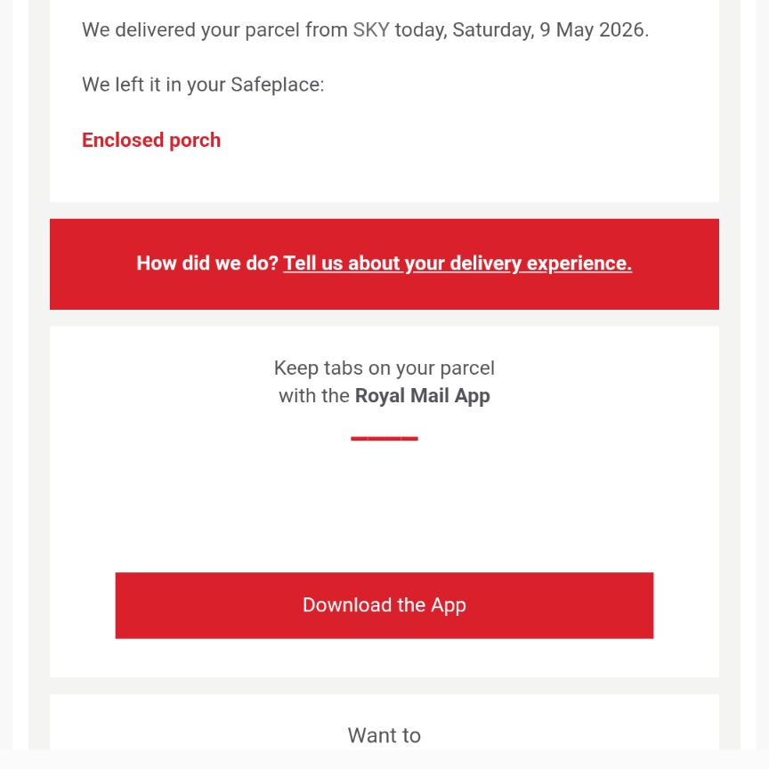 yamesh's tweet photo. This will be interesting, @RoyalMail, because we don't actually have an enclosed porch... https://t.co/TThM5LKYVS