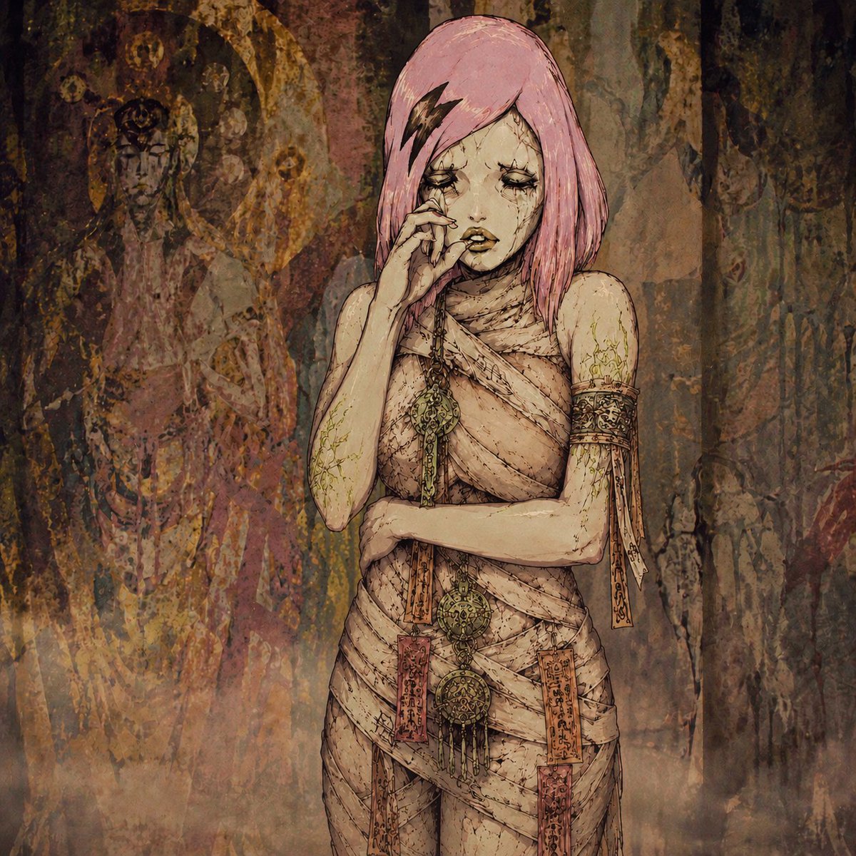 M97868270's tweet photo. She was created to carry the pain of a dying city.
祈るたびに、 誰かの苦しみが身体へ流れ込む。
そして護符が外れた時、 “人間の形”は終わる。
#DEMONSOUL
#観測少女と異形たち
#DarkFantasy
#80sAnime
#HorrorArt https://t.co/rCYZjKHVmF