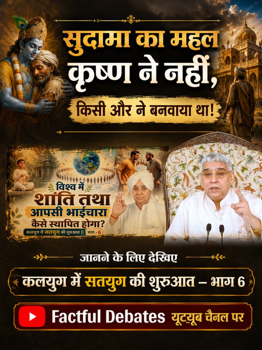 #कलयुगमेंसतयुगकीशुरुआत_भाग6

सुदामा का महल कृष्ण ने नहीं, किसी और ने बनवाया था!
जानने के लिए देखिए कलयुग में सतयुग की शुरुआत — भाग 6, Factful Debates यूट्यूब चैनल पर
🌏🌏
 Visit Factful Debates YT