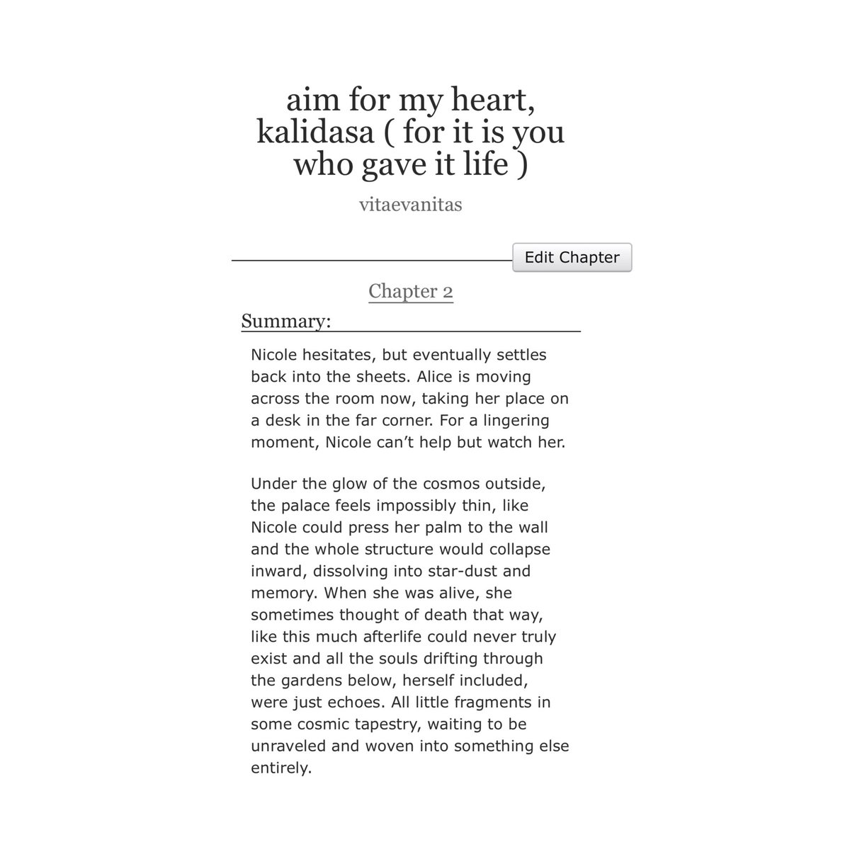 vanitatisvitae's tweet photo. #alicole ch. 2 update! (~24k words)
https://t.co/yVXlM1jF5K
happy bday to me <3 https://t.co/vsDkO1KH5q