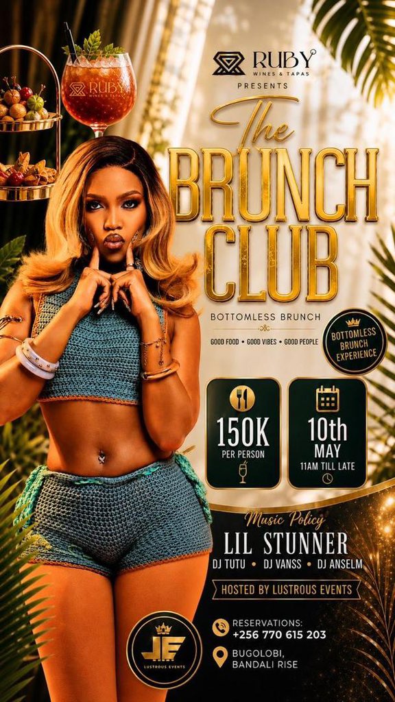 BahityaRonaldo's tweet photo. Sundays are for mimosas, music, and main character energy at Ruby.
Bugolobi Bandali Rise is the only place to be tomorrow.
#TheRubyBottomlessBrunch https://t.co/1JegMWCjfN