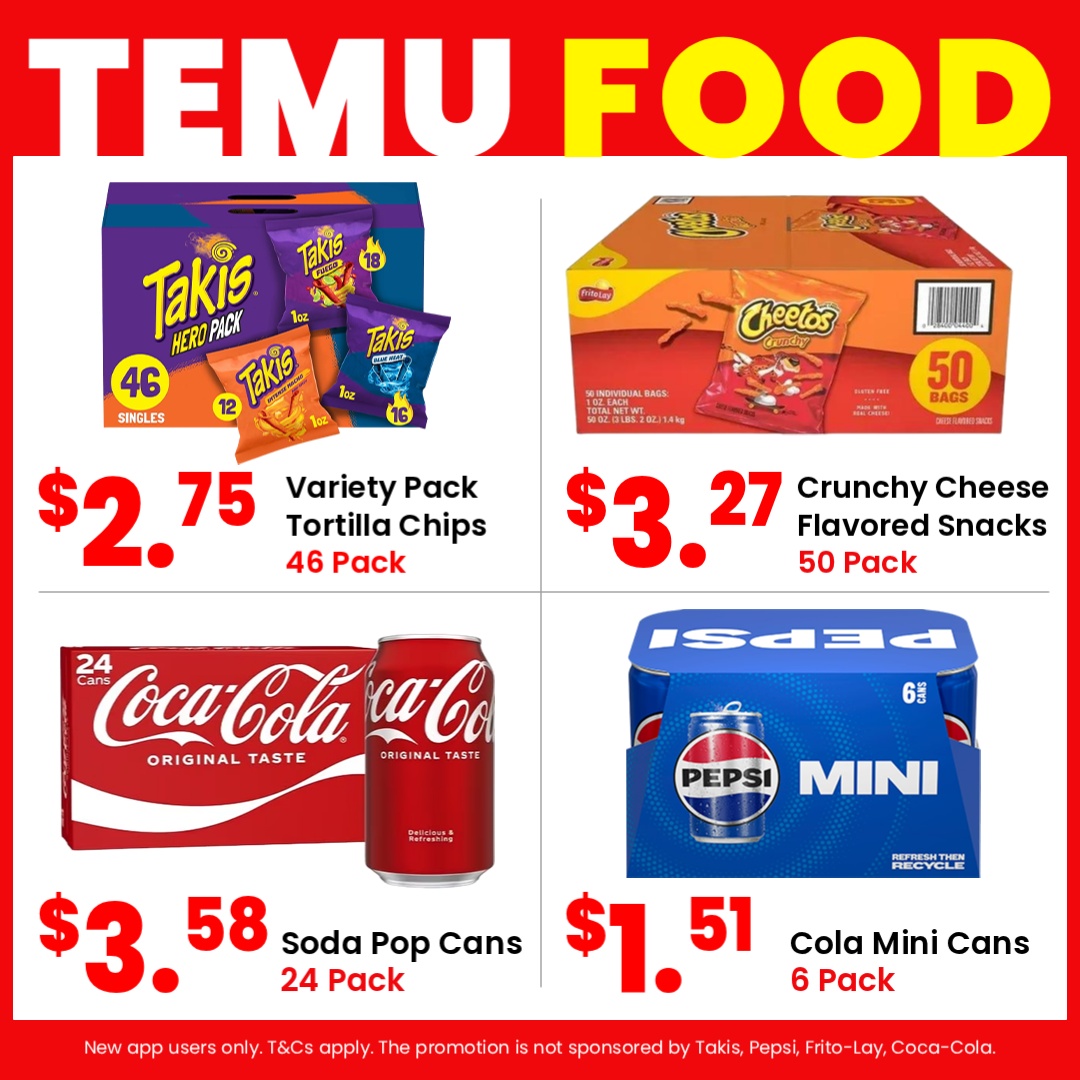 shoptemu's tweet photo. Order your snacks right here on Temu – what are you waiting for?