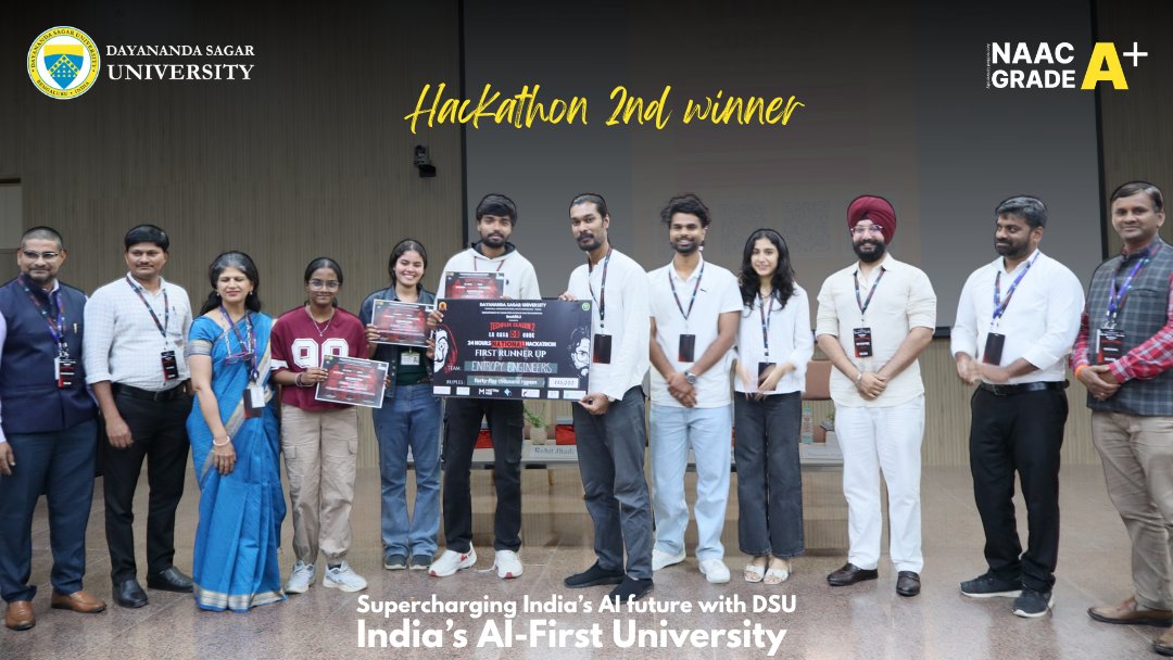 DSUBangalore's tweet photo. La Casa De Code: The 24-Hr Heist!
Congrats to Team Boomers, Entropy Engineers & Ayudham for winning the ACM DSU Hackathon. 24 hours of pure innovation and elite coding!
Supercharging India’s AI future with DSU.
#ACMDSU #LaCasaDeCode #Hackathon #24HourCode #DSU #CSE #TechHeist https://t.co/61sPPco06g