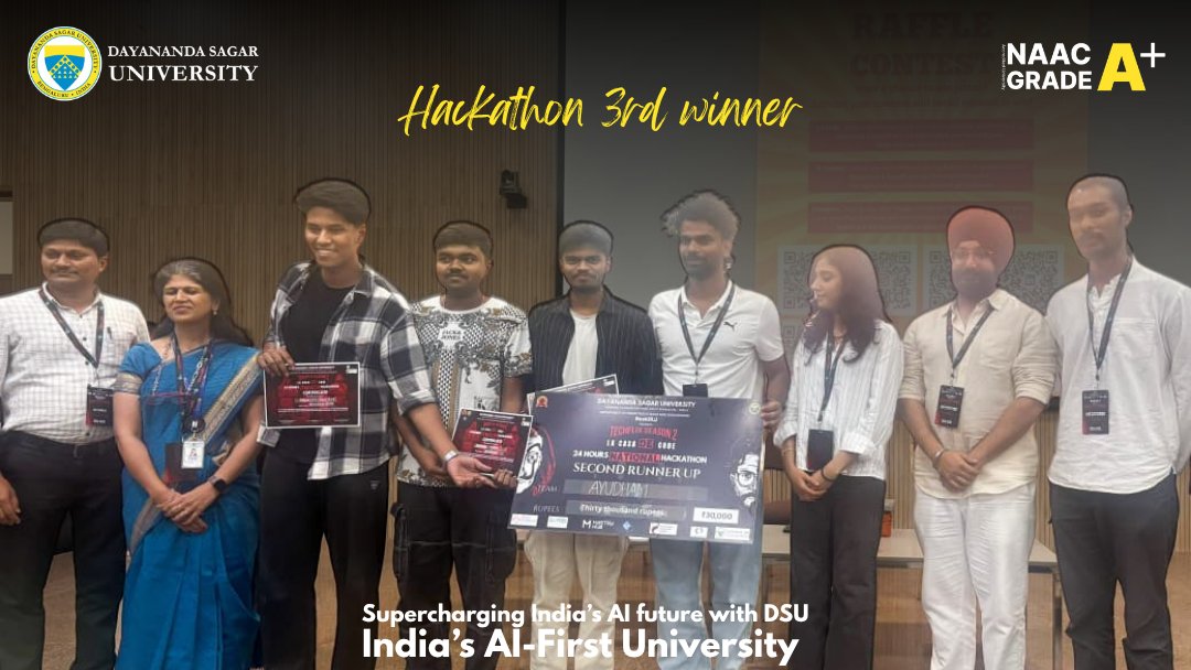 DSUBangalore's tweet photo. La Casa De Code: The 24-Hr Heist!
Congrats to Team Boomers, Entropy Engineers & Ayudham for winning the ACM DSU Hackathon. 24 hours of pure innovation and elite coding!
Supercharging India’s AI future with DSU.
#ACMDSU #LaCasaDeCode #Hackathon #24HourCode #DSU #CSE #TechHeist https://t.co/61sPPco06g