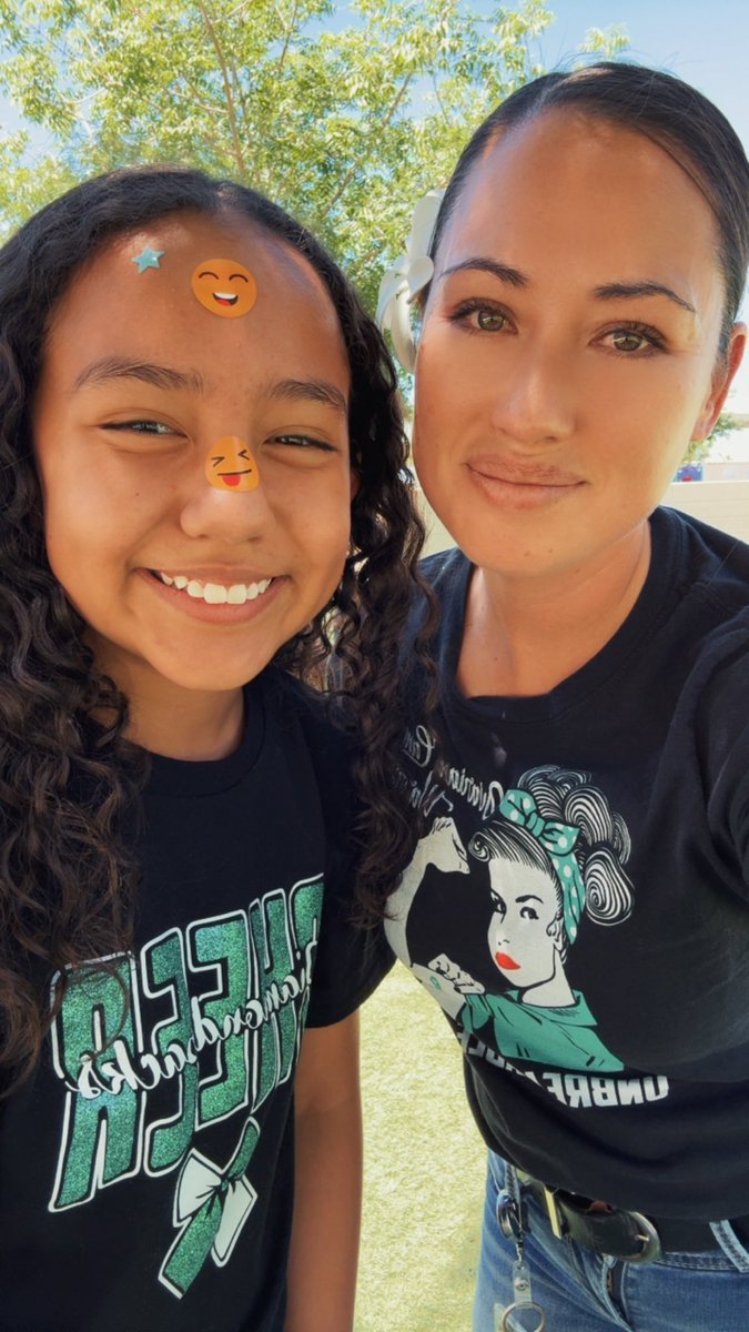 PeneciosRane's tweet photo. Yesterday was Ovarian Cancer Awareness Day. These two special scholars wore teal with me. I am my forth year in remission. (A few coworkers also wore teal but doesn’t like to take pics). 😜 Thank you for continuing support. #CTEHeartAtWork https://t.co/AqzpO2OX74