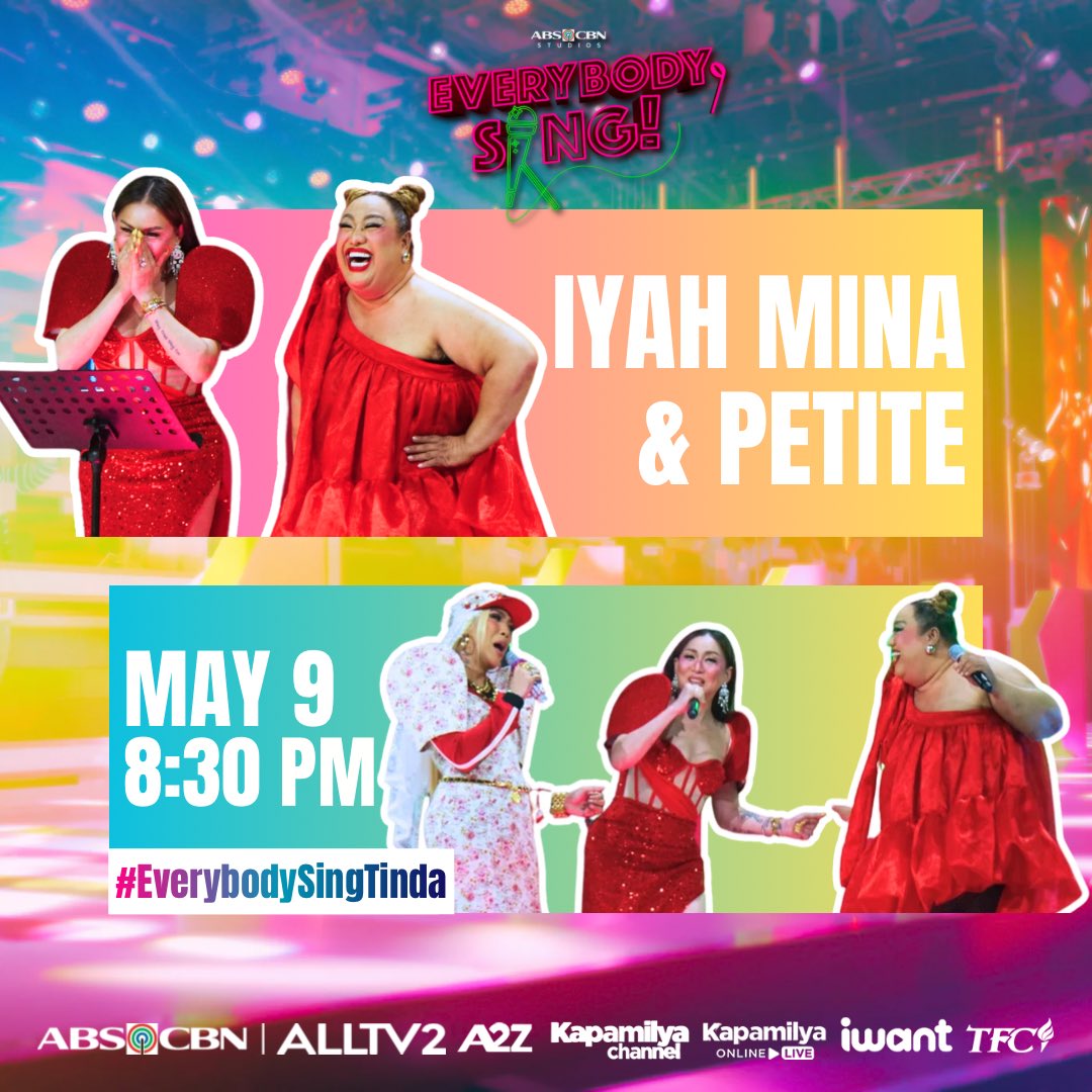 everybodysingph's tweet photo. Unli tawanan na naman tayo dahil kina Iyah Mina at Petite

#EverybodySingTinda
⏰ Saturdays &amp; Sunday | 8:30pm
📺 ABS-CBN on ALLTV2, Kapamilya Channel, Kapamilya Online Live, A2Z, iWant, and TFC https://t.co/REDcdCZhcc