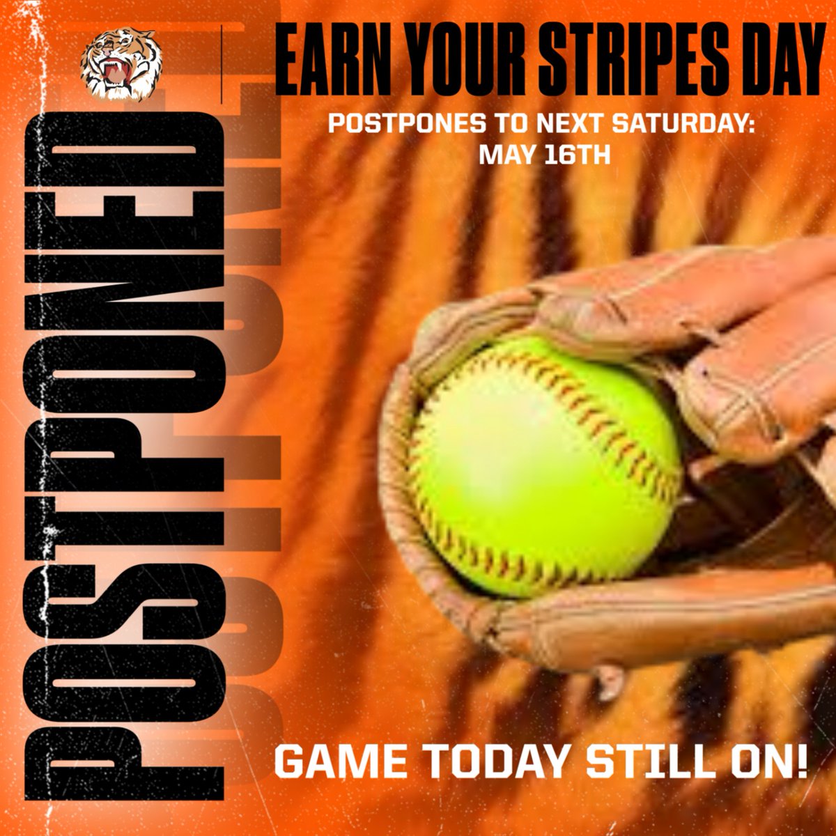 GoTigersTHS's tweet photo. 🥎🐯 Softball Update: Earn Your Stripes Day Postponed 🐯🥎
Due to today's rainy weather, Earn Your Stripes Day has been postponed to next Saturday.

⚠️ Today's varsity softball game vs. Dwight Morrow is STILL ON as scheduled at 10:00 AM. https://t.co/9CF3VK9E9X