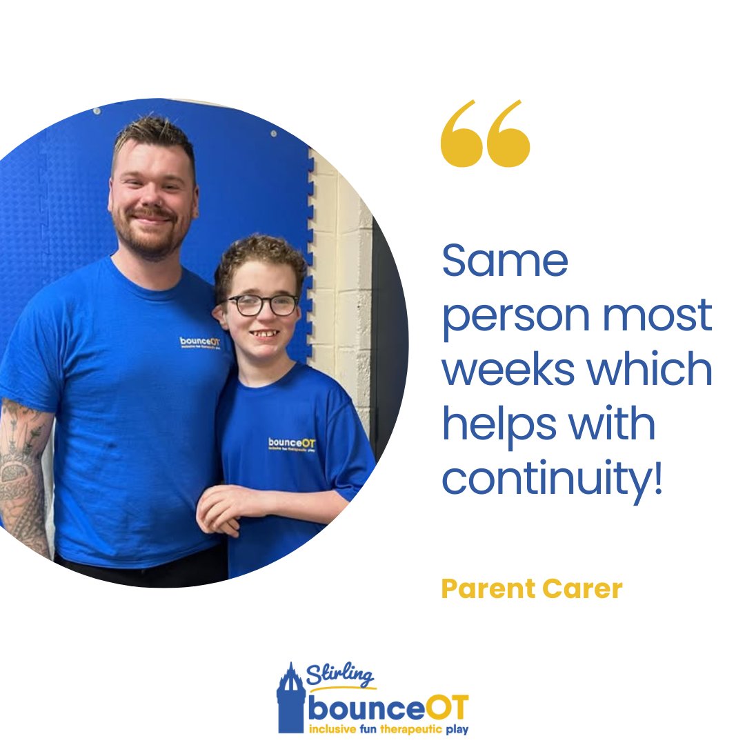 bounceot's tweet photo. We love to hear your feedback! Here’s a nice message from one of our families @bounceotstirling - 

"Same person most weeks which helps with continuity!"

#reboundtherapy #bounceot #reboundtherapystirling #bounceotstirling #therapeuticactivity https://t.co/IsGWcdgGOZ