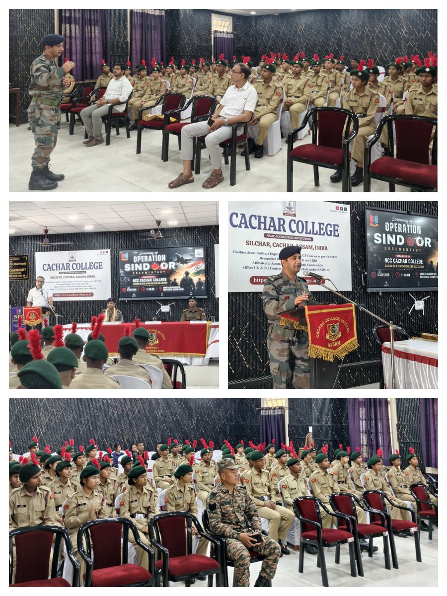 ccsncc2005's tweet photo. Screening of Operation Sindoor Documentary at Cachar College. We are honoured to have Lt Col Saurabh Chamoli, Adm Officer, 3 Assam Bn NCC Silchar as Chief Guest. https://t.co/pIFou5Yp2y