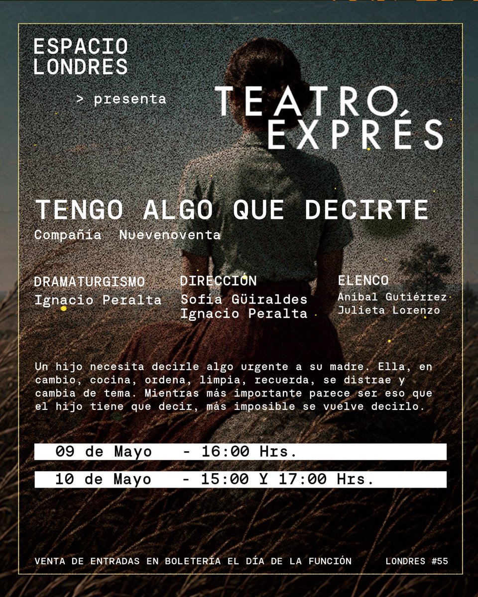 Ibacache's tweet photo. Teatro Exprés en Espacio Londres (Londres 55) 🎭 
Hoy y mañana obras de Sebastián Carez Lorca, Carla Zúñiga, Ignacio Peralta y Antenor Allendes sobre las formas de ser madre a cargo de Implicancia Teatro, Teatro del Antagonista, compañía NueveNoventa y La Desideria Teatro 🙌🏼 https://t.co/oJicor1a1T