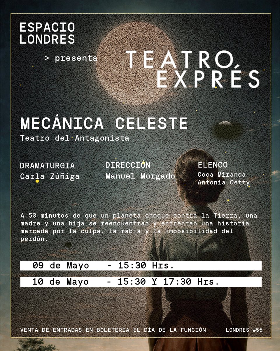 Ibacache's tweet photo. Teatro Exprés en Espacio Londres (Londres 55) 🎭 
Hoy y mañana obras de Sebastián Carez Lorca, Carla Zúñiga, Ignacio Peralta y Antenor Allendes sobre las formas de ser madre a cargo de Implicancia Teatro, Teatro del Antagonista, compañía NueveNoventa y La Desideria Teatro 🙌🏼 https://t.co/oJicor1a1T