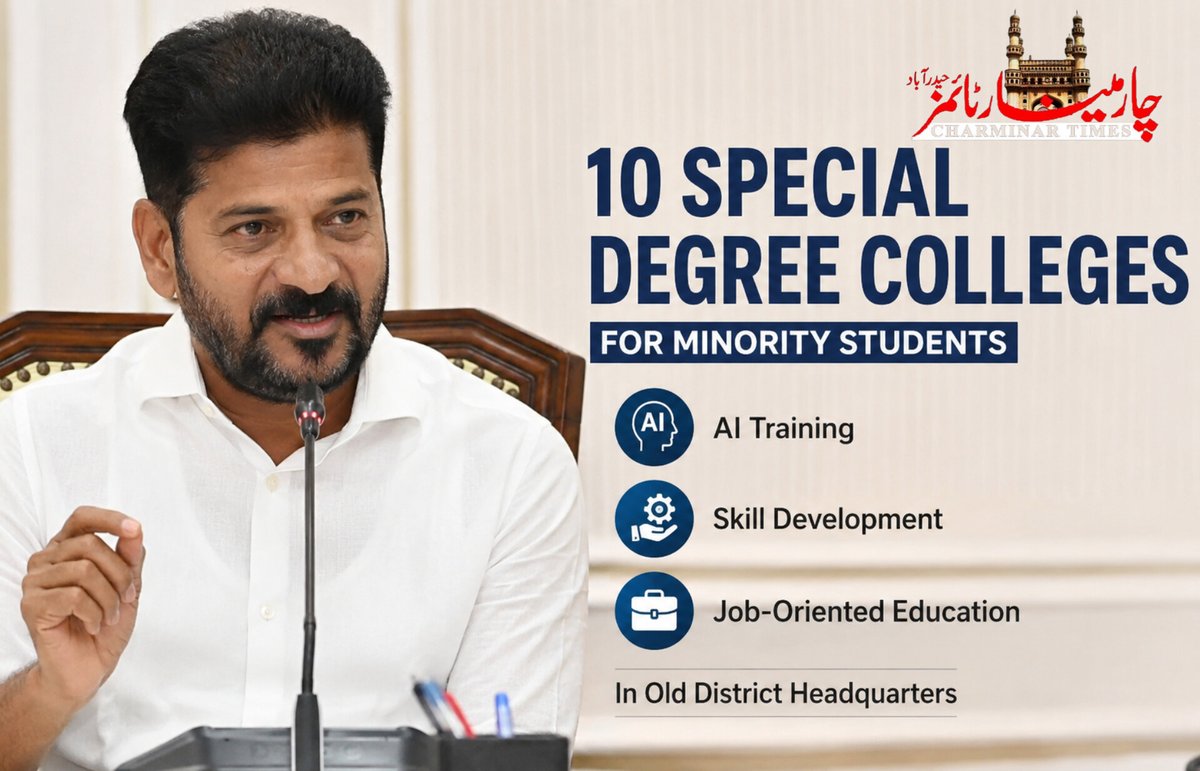 nawababrar131's tweet photo. Telangana Govt To Set Up 10 Special Degree Colleges For Minority Students AI Training, Skill Development &amp; Job-Oriented Courses To Boost Employment Opportunities. https://t.co/QOdbPX9jJR