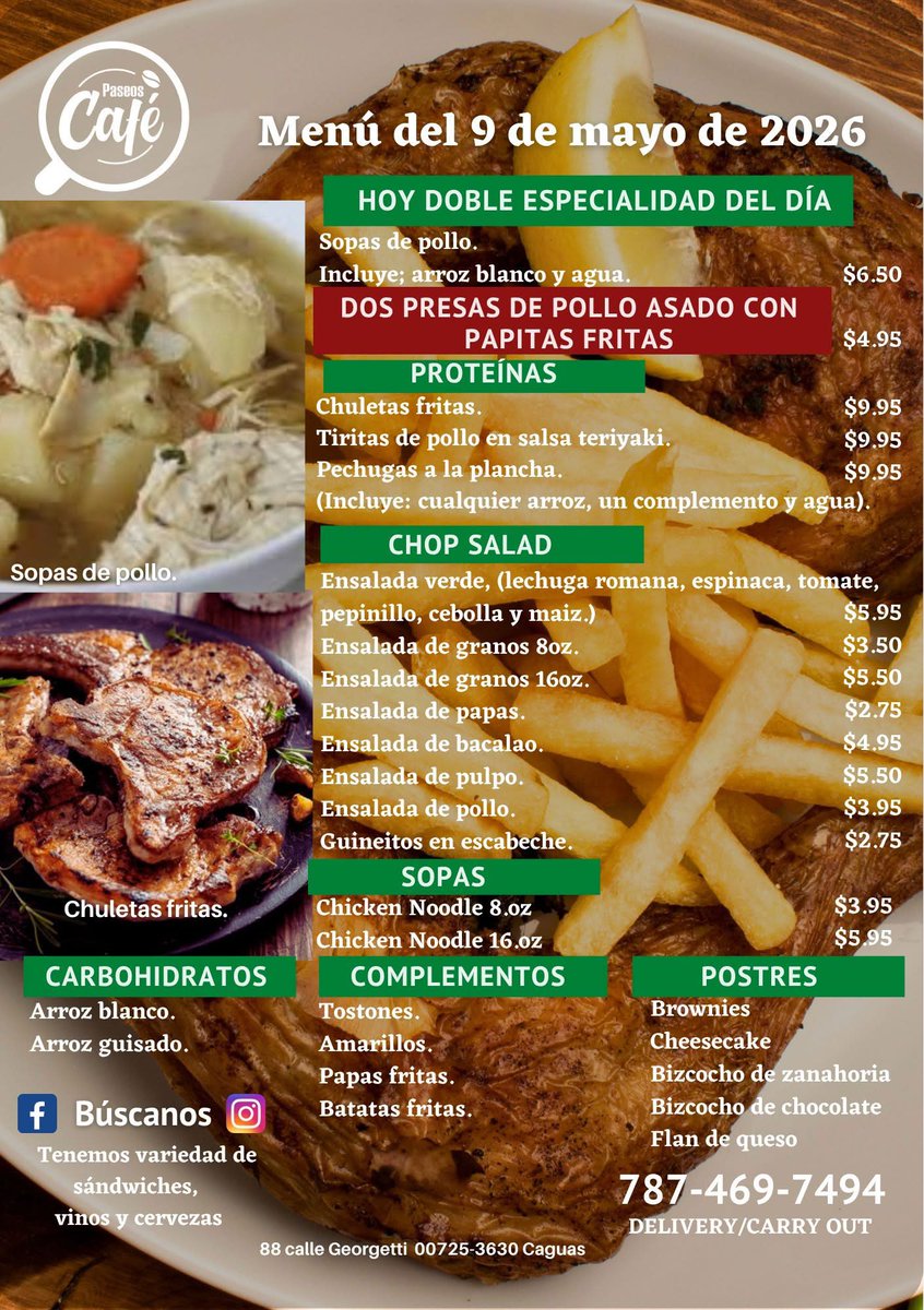 PaseosCafe's tweet photo. Feliz sábado!! 

Ven por la oferta de pollo al horno con papas por $4.99. 😋😋😋 https://t.co/oByiqqBmWC