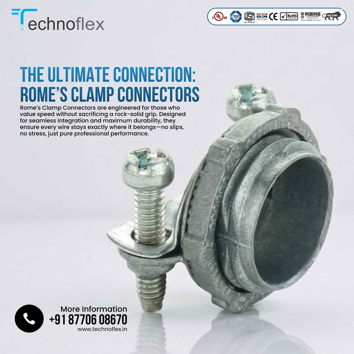 technoflexsteel's tweet photo. 🔩⚡ Strong Grip, Secure Fit – Romes Clamp Connector by Technoflex 💪🔧
for More Info Call on 087706 08670
And mail on - info@technoflex.in
website - https://t.co/bgL8SA3Ls7
#Technoflex #RomesClampConnector #ElectricalFittings #CableManagement #SecureConnection https://t.co/nFQKtg2YKf