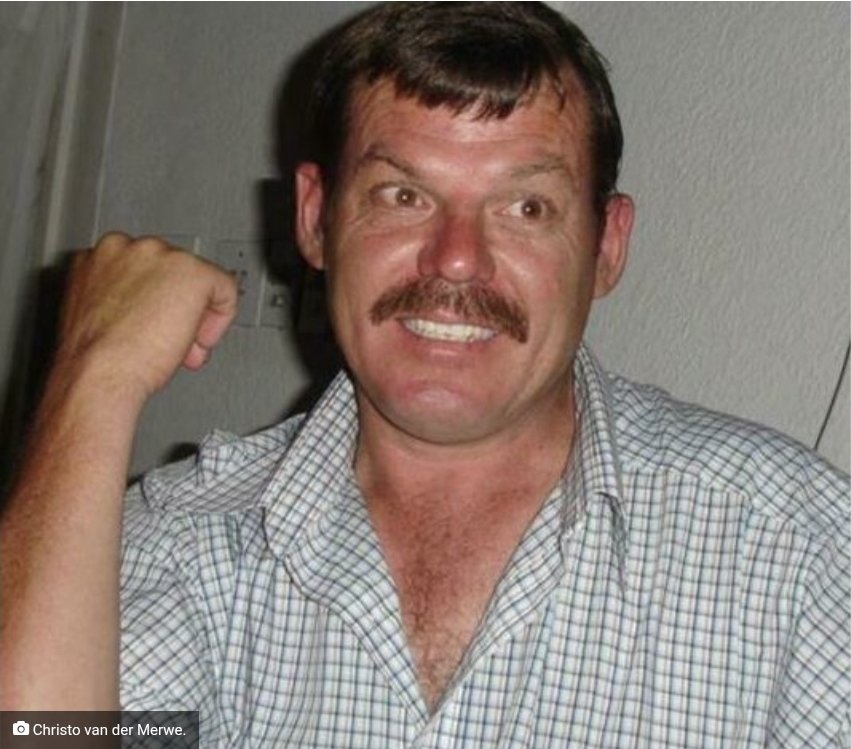 On January 6, 2024, 57-year-old White Christo van der Merwe was murdered in his home in Boksburg, South Africa.

After "intruders" broke in (lifting burglar proofing on a front window), they set his bedroom on fire while he was still alive. He burned to death. 

His body was