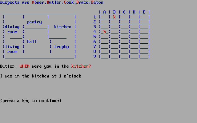 DosGamesCOM's tweet photo. Random game of the day:
Murder in the House (Puzzle: Ron J. Carlson, 1992)

Download/play: https://t.co/DvkBWleNN1

#dosgaming #retrogaming #puzzle #clue #murder #detective #quickbasic #textmode #ascii https://t.co/yV1QzNKtYJ
