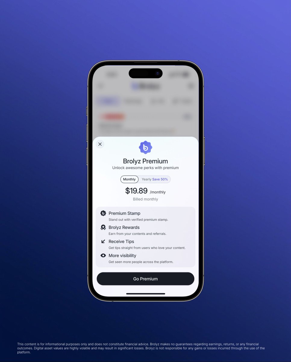BrolyzFi's tweet photo. This is what Premium looks like.

Stand out, get seen, and earn from the content you already create. https://t.co/ZjPTHnoCTa
