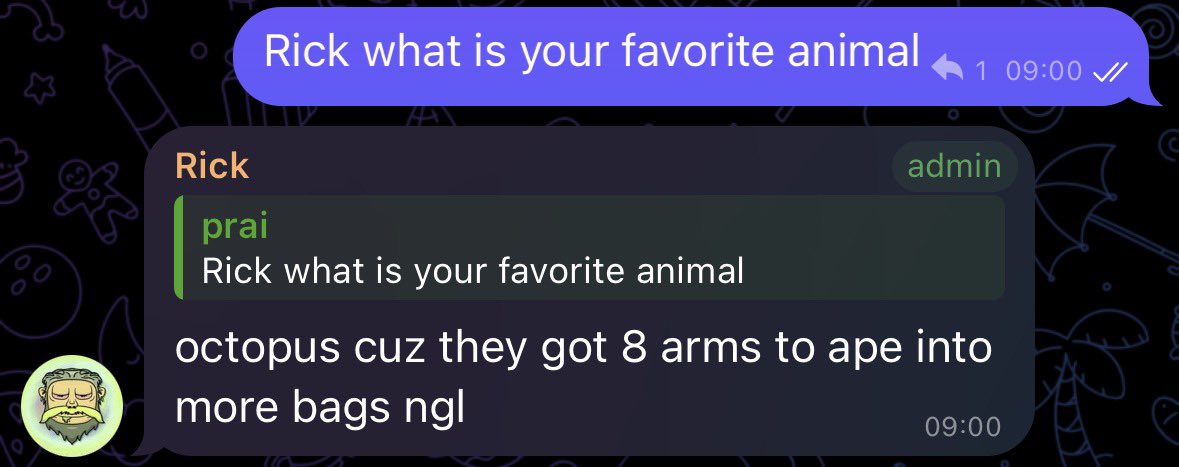 spaceshepherd7's tweet photo. @0xBossman Who needs a job when you know what AI's favorite animal is.... $octopus https://t.co/ggF1FccEis