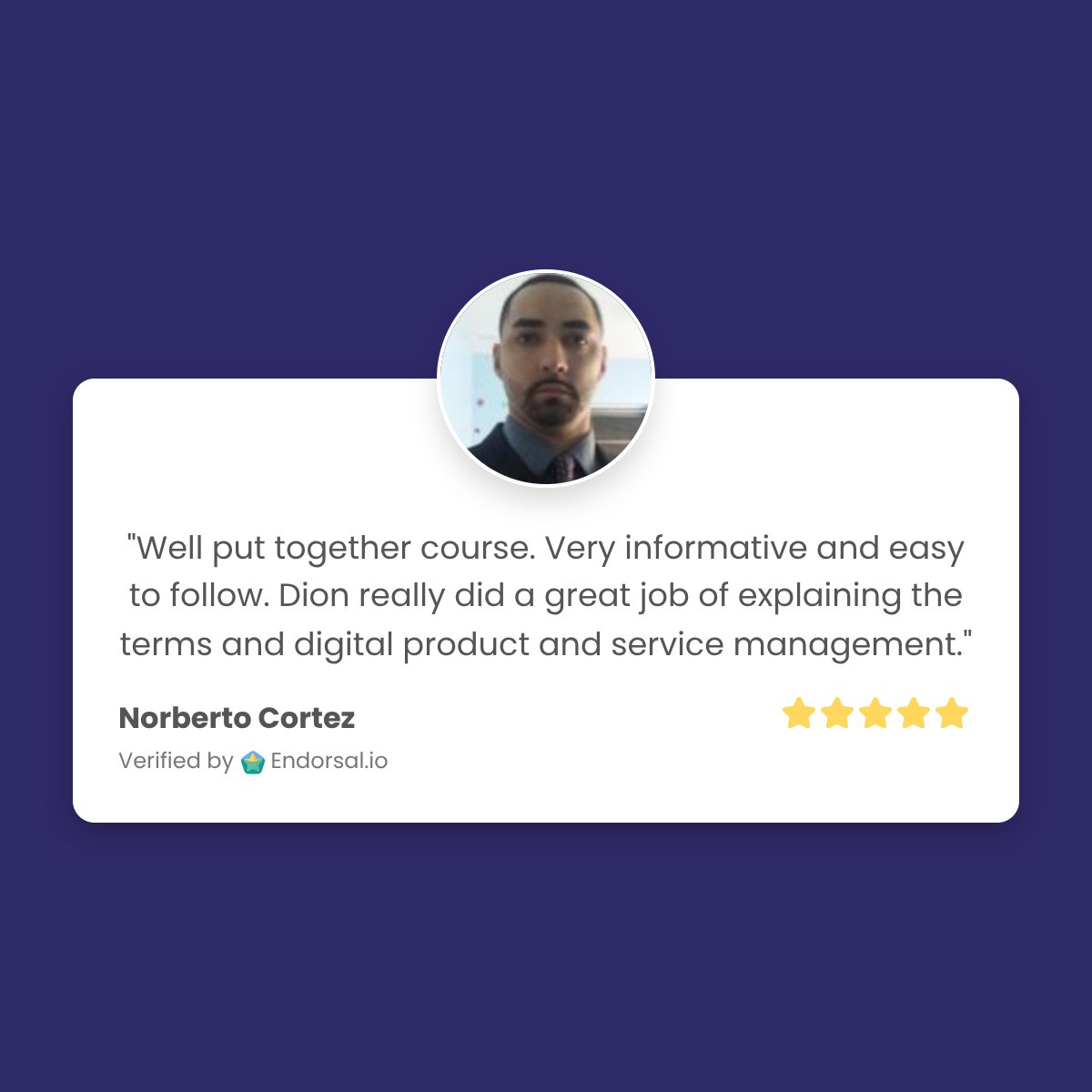 JasonDion's tweet photo. Thanks, Norberto Cortez! Check out what our students are saying about our courses at https://t.co/dqEItJ3yLt https://t.co/ils0Dpn6Mf