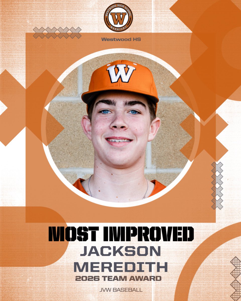 WWoodBaseball's tweet photo. Congratulations to @j_meredith35, our 2026 JV White Most Improved Player!
Jackson showed tremendous growth and commitment all season long.
Proud of you, Jackson!
#WestwoodBaseball #WarriorPride https://t.co/gqDOl5KXiS