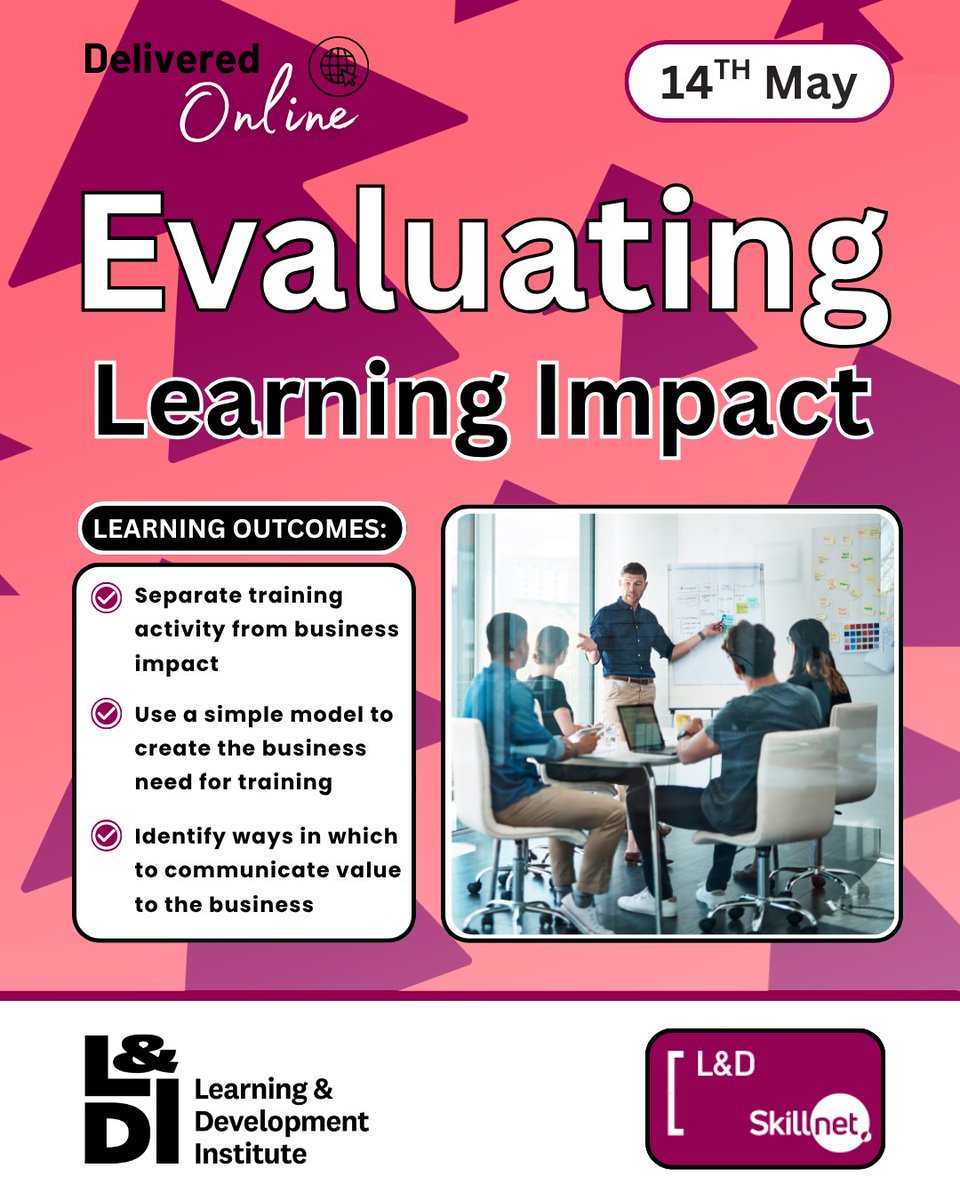 LandDInstitute's tweet photo. Join our Evaluating Learning Impact course and learn how to move beyond “happy sheets” to real, measurable results.

📅 14th May 2026  |  📍Delivered Online

👉 Find out more &amp; book your place: https://t.co/7KTiPDNxUL

#LearningAndDevelopment #EvaluateLearningImpact #Upskilling https://t.co/2U3udOHETi