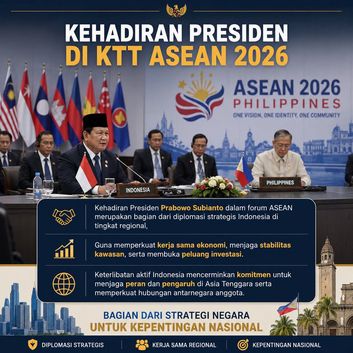 augsanto's tweet photo. Kehadiran Presiden Prabowo di KTT ASEAN 2026 menunjukkan komitmen Indonesia dalam diplomasi strategis, memperkuat hubungan antarnegara, dan membawa manfaat bagi kemajuan bersama di kawasan. https://t.co/jmz28sVAPw