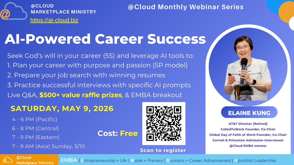 stargao3's tweet photo. Hi — I'm Star Gao, Vice Executive Director of @Cloud Marketplace Ministry. This Saturday I'm personally inviting you to a FREE webinar: AI-Powered Career Success 🚀

📅 May 9 | 4–6 PM PT / 7–9 PM ET
Register free: https://t.co/61ykPm7ulm

🧵 Here's what's inside https://t.co/lXFOp88xp5