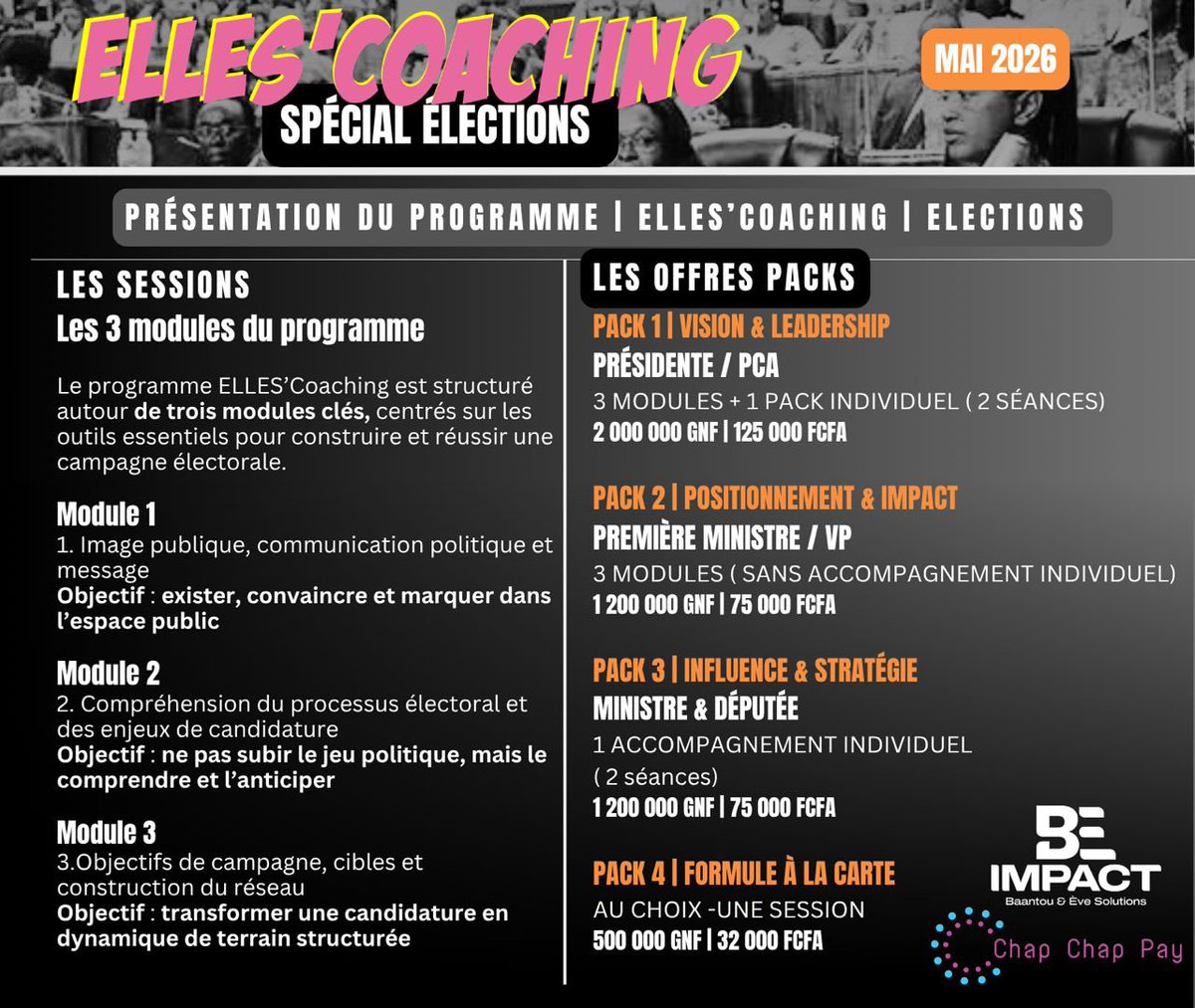 WAFRICA_ONG's tweet photo. Les inscriptions au programme ELLES’COACHING | Spécial Élections sont officiellement ouvertes.

Si vous êtes candidate, aspirante ou engagée dans la vie publique et politique, ce programme est pour VOUS!

Partagez librement !
LIEN 
https://t.co/7ucoRjTHpK

——
@EllesCoaching https://t.co/Fdj4cyG0po