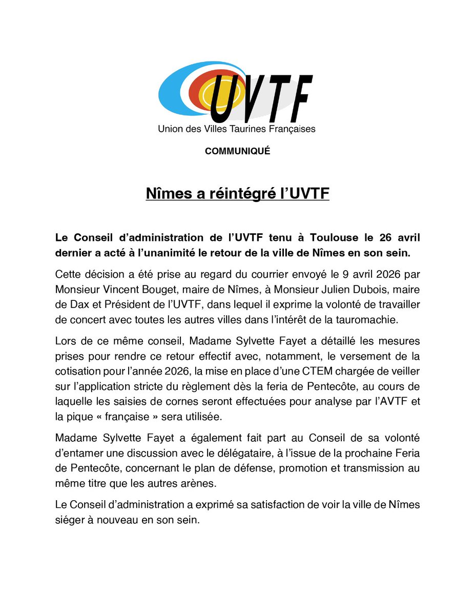 UVTF1's tweet photo. ‼️@nimes réintègre l’UVTF. Notre communiqué ⤵️ https://t.co/4guV8K9h5m