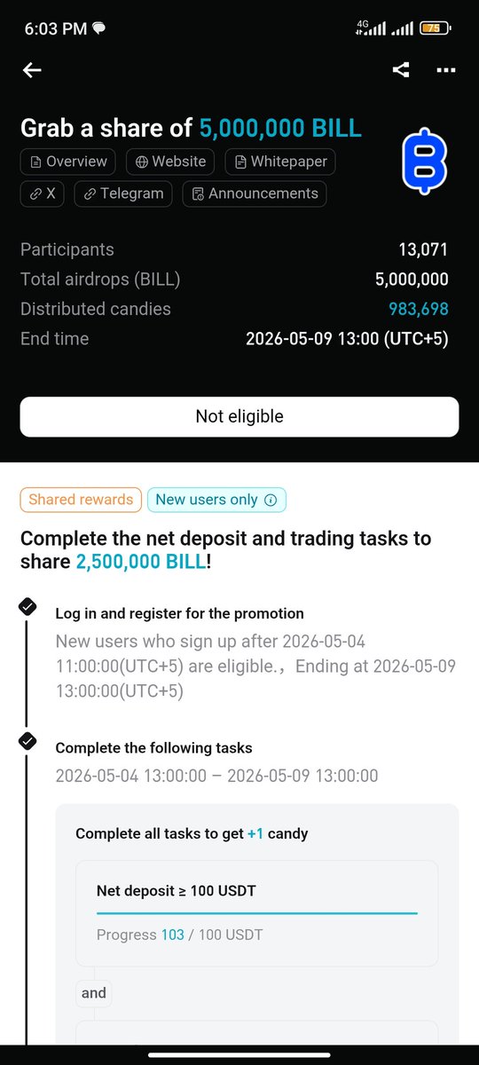 MRashid83034's tweet photo. @bitget 
#bycott

Sc*m Exchange... It's my sister's fresh account I did trade give fees.

First showing airdroped then after half hour showing not eligible...

only looting people 🤬 https://t.co/nlw33D59uq