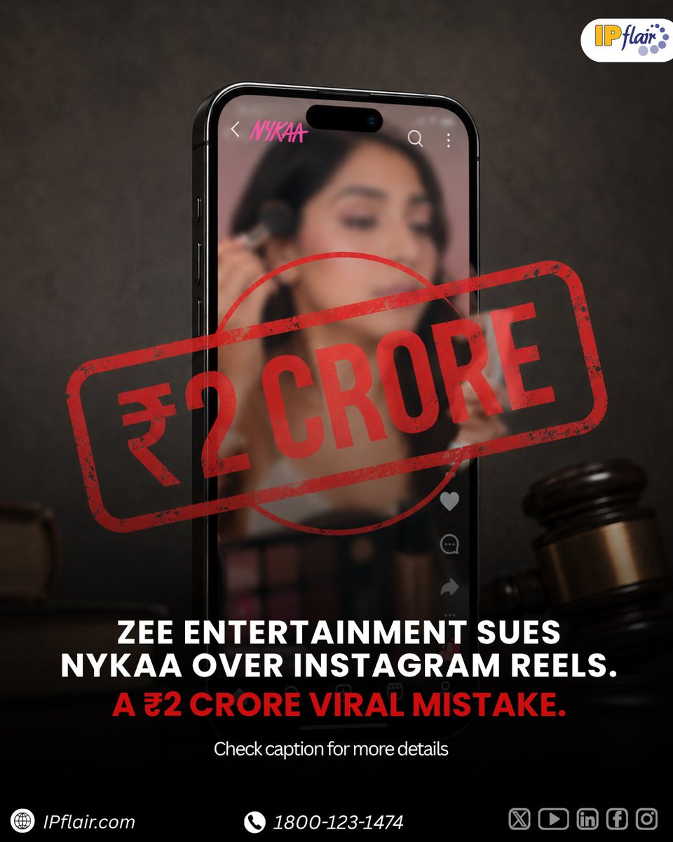 ipflair's tweet photo. Zee Entertainment has officially sued beauty giant Nykaa, and the reason is a wake-up call for every brand in India.  

Call us for a FREE consultation today- 1800-123-1474.

#ZeeVsNykaa #IPLawIndia #IP #CopyrightInfringement #Infringement #DigitalMarketingLegal #IPflair https://t.co/RHB8zGAl28