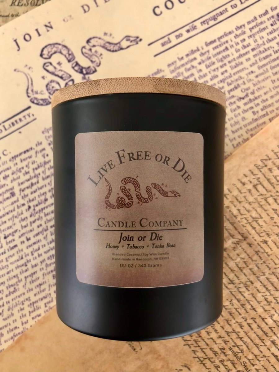 LFODCandles's tweet photo. In honor of Benjamin Franklin’s famous political cartoon if you use code JOINORDIE this weekend you will receive 17.76% off of your order 🇺🇸 https://t.co/4a6eenA2H8
