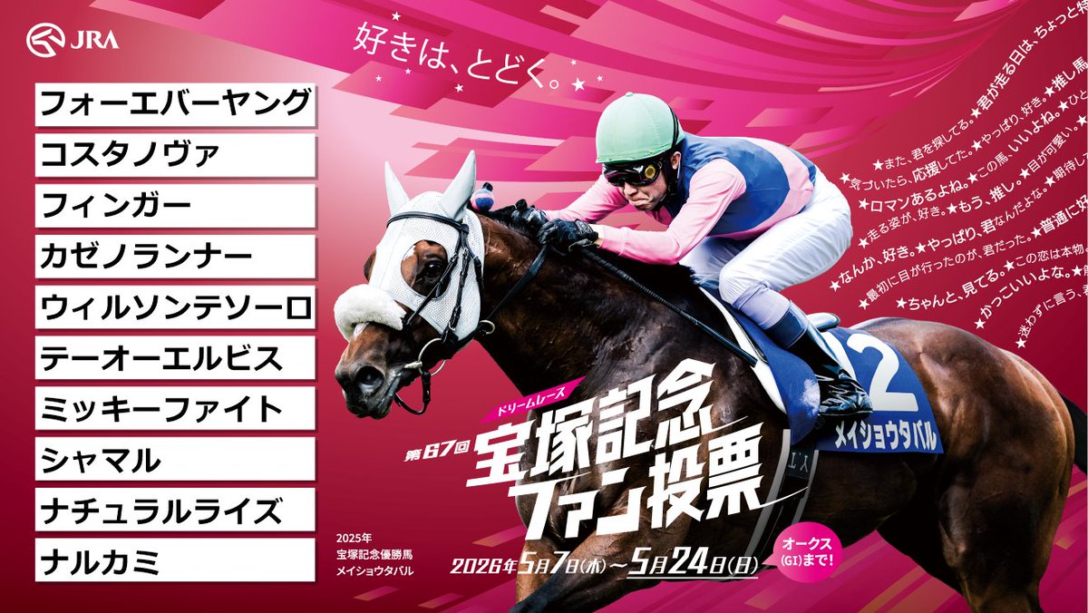 highflyflow's tweet photo. 宝塚記念ファン投票実施中！
下記URLからキャンペーンに参加して、
#えらべるPay をゲットしよう！
https://t.co/Qx3kXFfOLI
@takarazuka_fv

#宝塚記念ファン投票
#宝塚記念
#宝塚記念今年は6月14日 https://t.co/lDSsuPcnoj