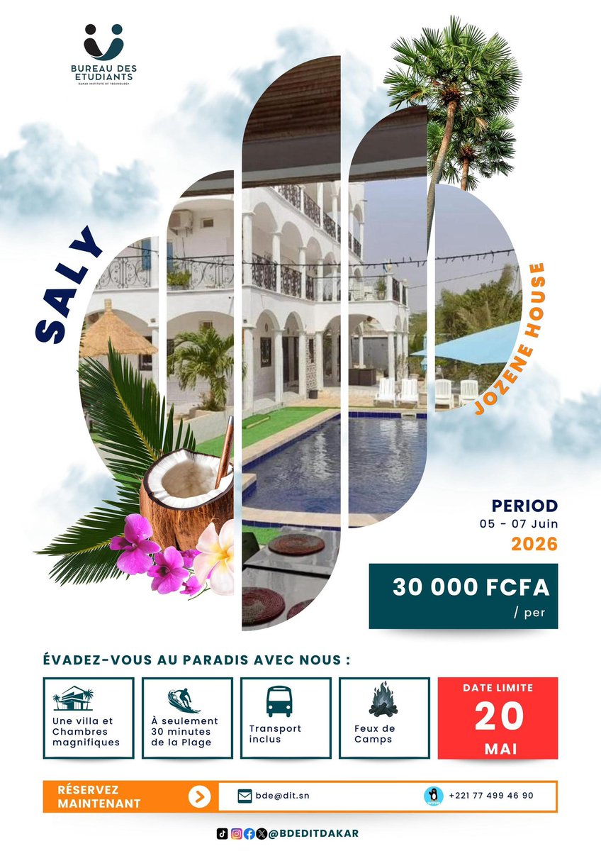 bdeditdakar's tweet photo. Urgence Saly !
Plus que quelques places pour la sortie du 05-07 juin. La date limite des cotisations (30 000 FCFA) est le 20 mai.
Réserve vite au +221 77 499 46 90. Premier arrivé, premier servi ! https://t.co/Xs4WDd4sIJ