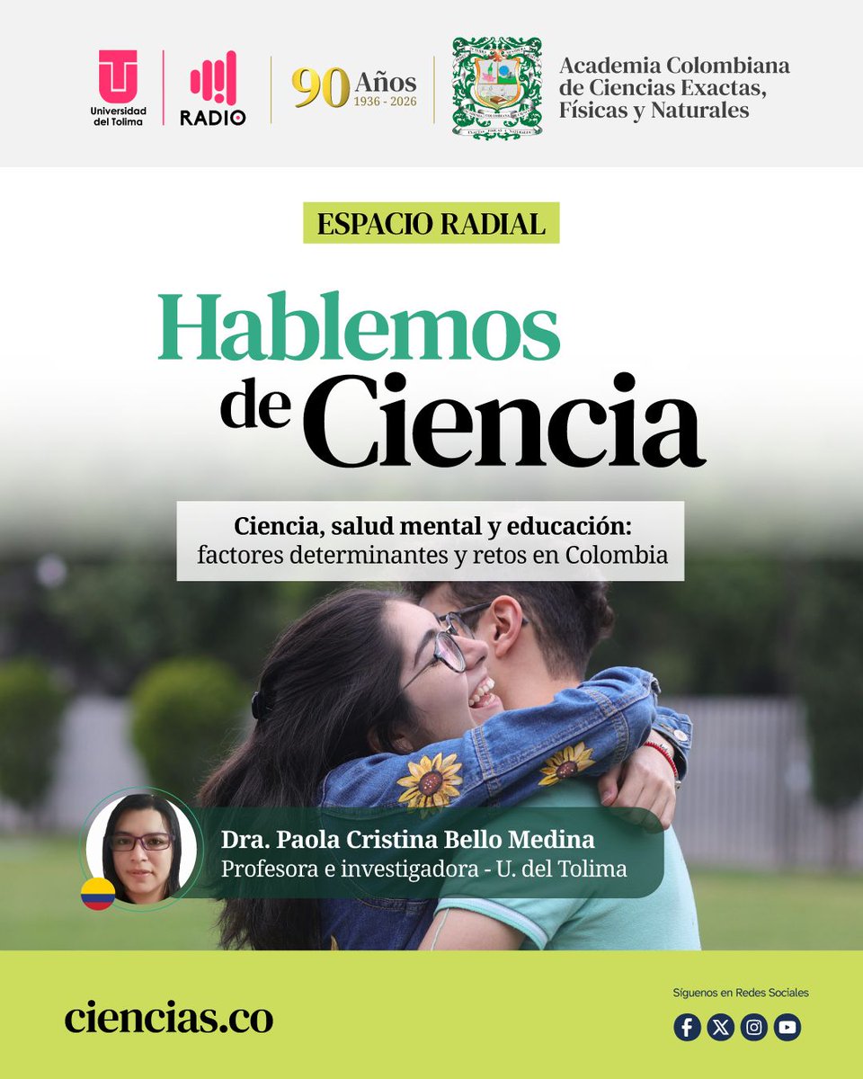 acadcienciacol's tweet photo. ¿Cuáles son los factores que están incidiendo en la salud mental en Colombia? ¿Qué papel juegan la educación y las políticas públicas en su comprensión y atención?

Conversamos con la Dra. Paola Cristina Bello, profesora de la U. del Tolima.

Escúchalo en https://t.co/nyoJE8SK9f https://t.co/5HAKfzBK1M
