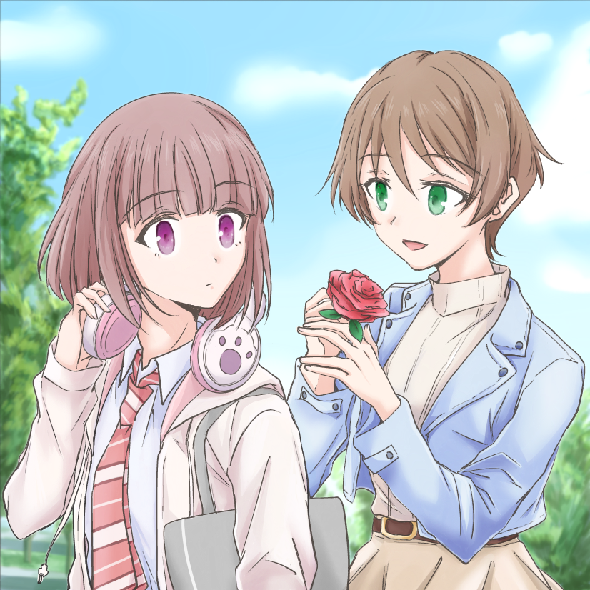※ゆくしお
「ポスターを作る時に余分にバラを作ったんだ。翔音、もらってくれる？」
#いきづら絵部

（4月4日に公開された公式の“日常動画”イラストを参考にしました）
x.com/ikizulive_staf…
