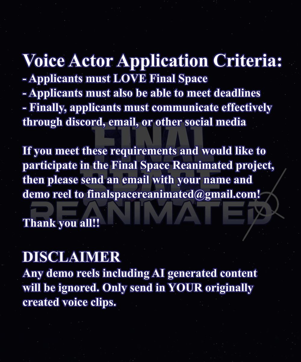 Hello Final Space Fans!!

Casting call for AVOCATO!!! If you want to apply, please read the attached info! Can't wait to hear your best Ventrexian accent!!

#FinalSpace #FinalSpaceReanimated #voiceactor #castingcall #audition