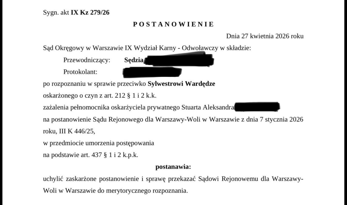 Jakiś czas temu informowałem, że sąd umorzył prywatny akt oskarżenia Stuarta przeciwko mnie.

Stuart się odwołał i sprawa będzie ponownie rozpatrzona.

Mam nadzieję, że na kolejne posiedzenie Stuart zjawi się osobiście.