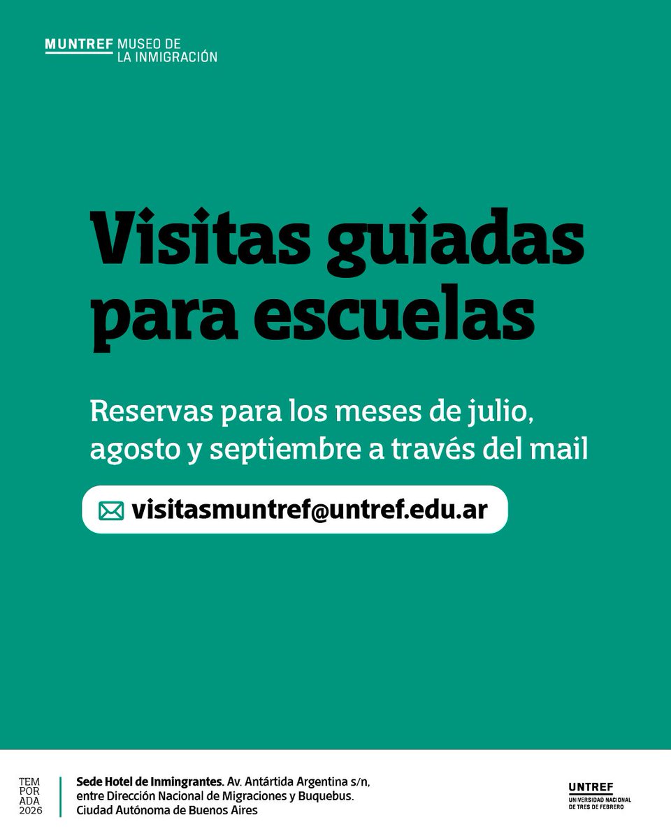 MUNTREF's tweet photo. 📢 ¡Nueva apertura de la agenda de #visitasescolares al #HoteldeInmigrantes! 🏨 

El lunes 11 de mayo se habilitan las reservas para julio, agosto y septiembre 🖼️ Invitamos a maestras y profesores a programar su visita para conocer la historia de la #inmigración en la Argentina https://t.co/O77OkzbiH7