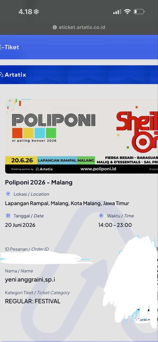 RiskiMeinanda's tweet photo. @icebearfangirl Kak numpang jual rugi tiket poli poni malang salah war lokasi , payment apa aja bisa ready 4 tiket reguler festival https://t.co/mKYAG97Vcv