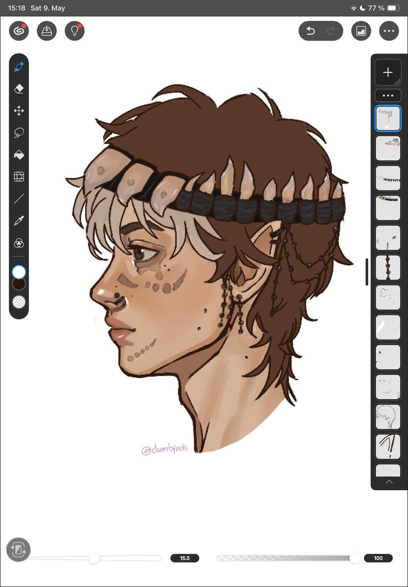 dumbfocks's tweet photo. Update on my wip OC ! added jewelery, hair highlights, makeup and tattoo adjustments and since he’s a prince added a crown based on the region he’s from :)) to do : render hair n add shadows .

AND his name is Kirk btw !

#arttwt #smallartist #oc https://t.co/nMsOr4Ogrm