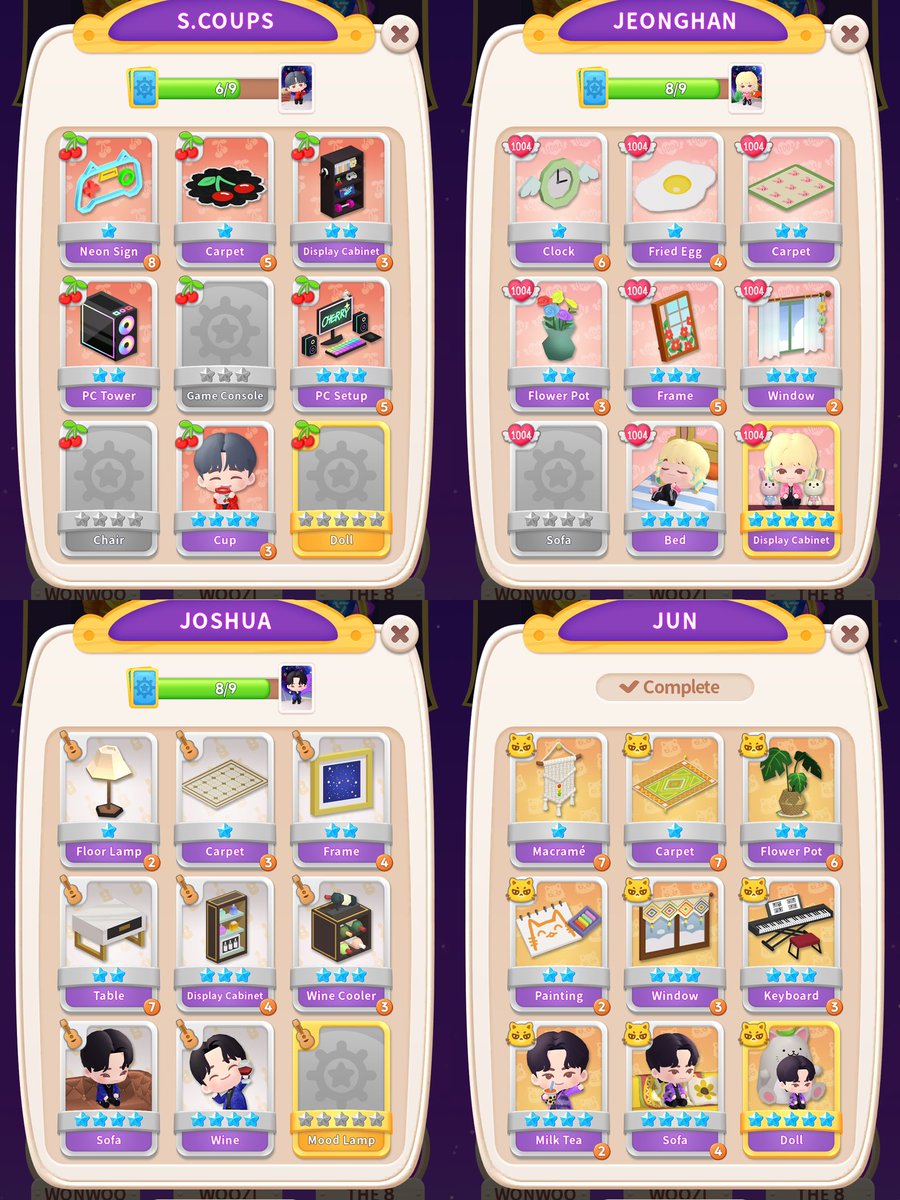 blubbiuu's tweet photo. wtt puzzle svt seventeen

want:
sc game, chair
jh sofa
hs bean
ww camera
wz neon,guitar
mg dumbell

trade:
anything in pic. same or equal star

limit today: 3/3
id: Bwii https://t.co/VMTJBw0hJ7