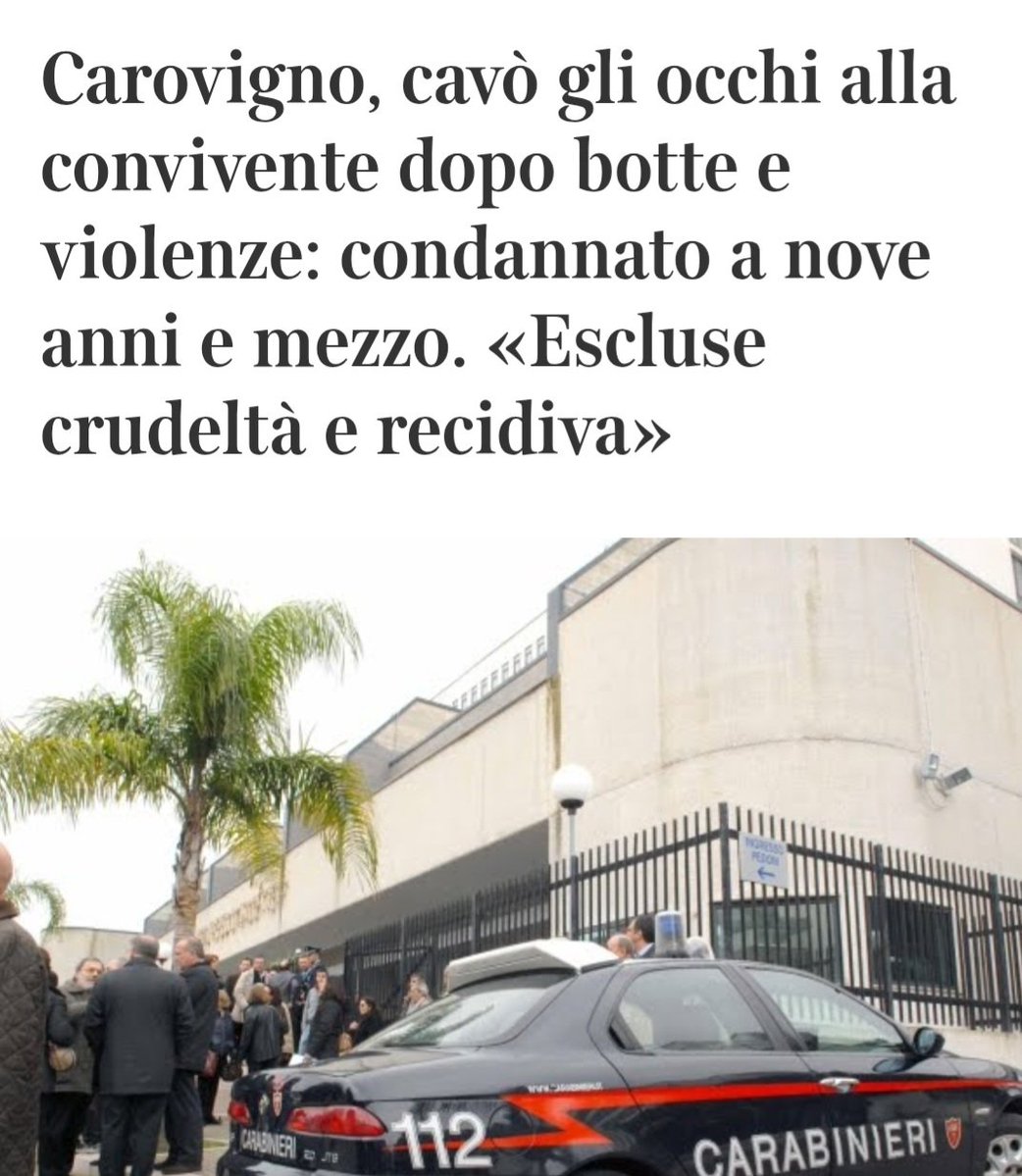 E oggi impariamo dai #giudici che "cavare gli occhi" a una donna, dopo anni di botte e violenze, non è crudeltà.
Tanto da ridurre la pena da 13 a 9 anni e mezzo.
Poi con calma ci spiegheranno se dobbiamo considerarlo addirittura un gesto affettuoso...