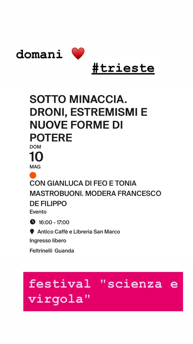 mastrobradipo's tweet photo. domani vi aspetto a #trieste ♥️
#lapeste #scienzaevirgola https://t.co/zAkSwdW7Na