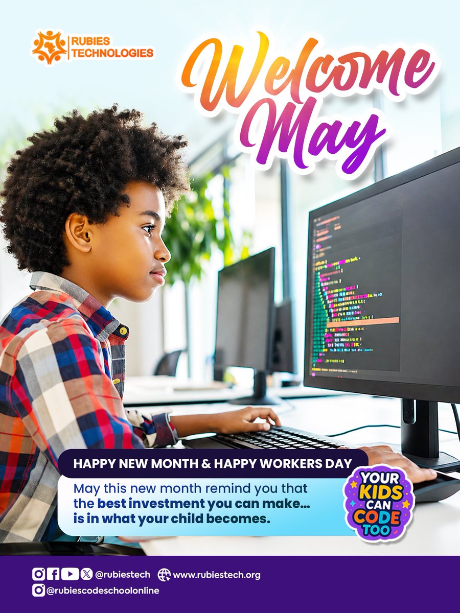 rubiestech's tweet photo. Happy New Month and Happy Workers' Day to everyone 🎉

This May, celebrate hard work by investing in what truly matters….. growth, skills, and the future of your child.

#HappyNewMonth #WorkersDay #nigerianparents #rubiescodeschool #rubiestech https://t.co/zCW3I0cYtq